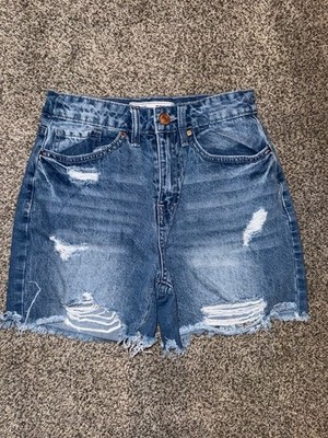 YMI Dream Authentic Denim Women's High-Rise Distressed Frayed Hem Shorts