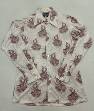 Vintage 1970s Givenchy For Chesa AOP Stairs Print Nylon Shirt Medium
