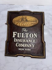 Vintage The Fulton insurance Company NY Ship Embossed Plaque Wall Hanging