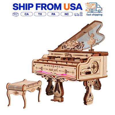 3D Model DIY Wooden Piano Puzzle With LED Lights Music Box Hands Kit Gift Decor