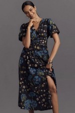 Anthropologie The Katerina Button-Front Dress 1x Black floral NWT 
