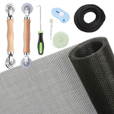 Window Screen Repair Kit - 48''x118'' Fiberglass Mesh, Tools & Spline for Doors