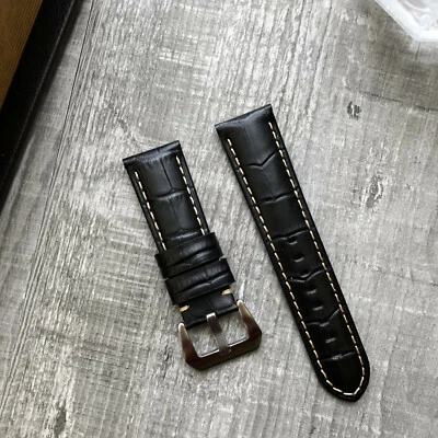Bracelet Montre Cuir Noir Grainé Pour Panerai Luminor Marina PAM 22mm 24mm 26mm - Photo 1/4