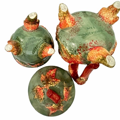WCL Green Fall Leaves Creamer & Sugar Bowl Set w/Lid MI China - Picture 5 of 7