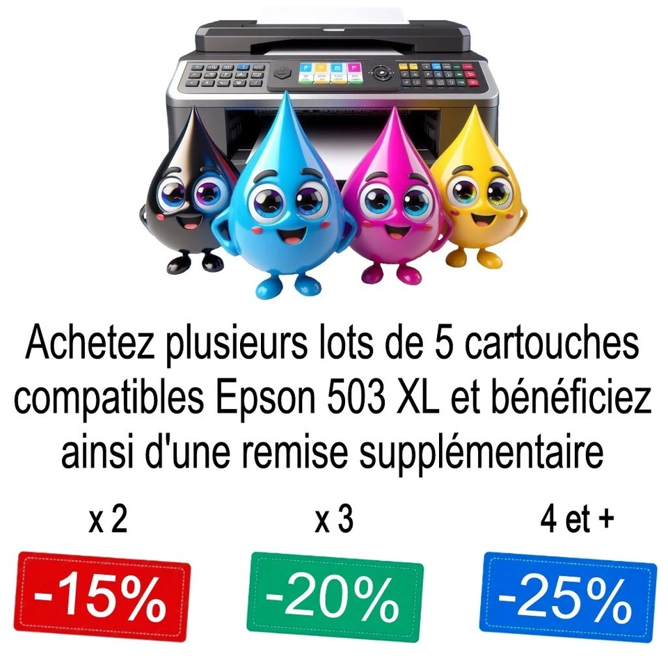 Lot de 5 cartouches d'encre compatibles Epson 604 604XL T604 XL - Série Ananas - Photo 2/4