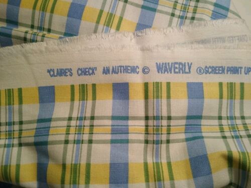 Waverly Claire's Check Home Decor Cotton Fabric Blue Yellow Plaid 2 Yards - Picture 4 of 4