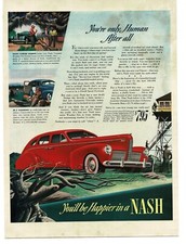1940 Nash Ambassador Red 4-door Sedan fire tower art Vintage Print Ad
