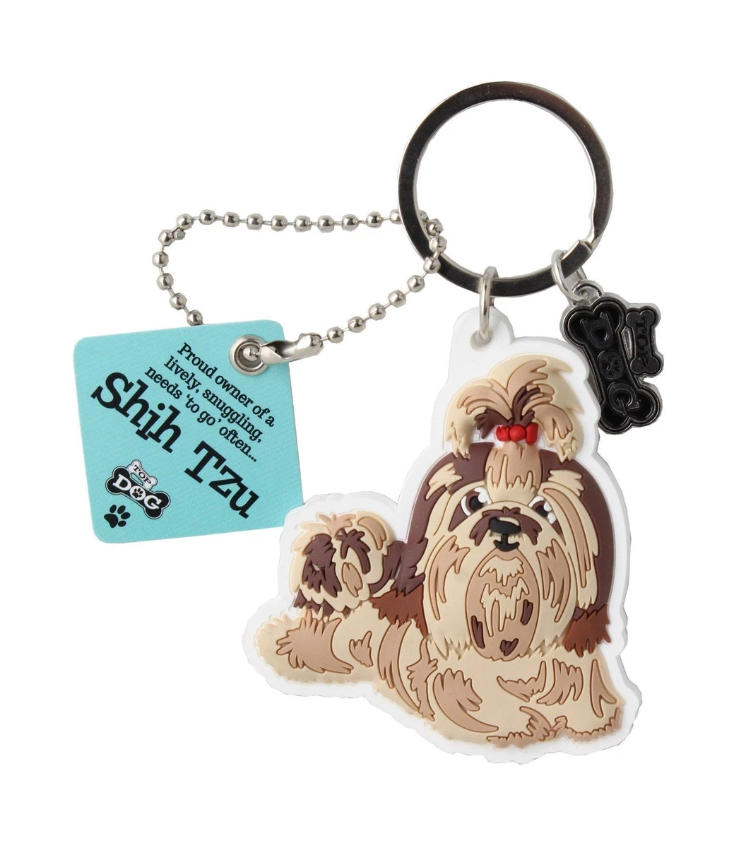 590027 WAGS WHISKERS SHIH TZU DOG CARICATURE RUBBER IMAGE ON METAL KEYRING