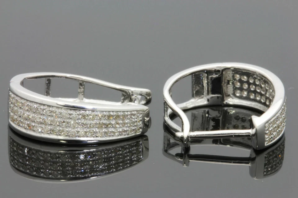 PENDIENTES AROS HUGGIE ST chapados en rodio plata esterlina diamantes reales de 0,50 quilates Foto 4 de 4