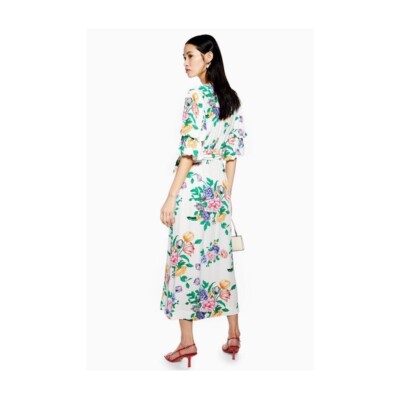 TOPSHOP SIZE UK6 summer WHITE FLORAL PLUNGE MIDI LONG DRESS | eBay