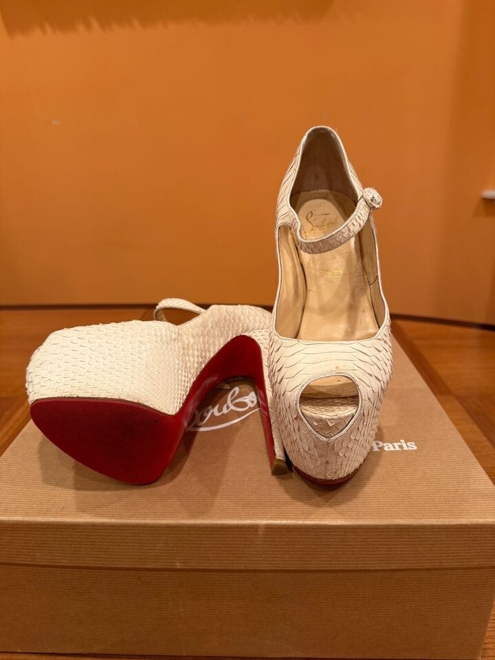 Christian Louboutin White Python Leather Platform… - image 2