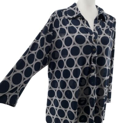 Alfani Top Women s 3X Plus Navy Tunic Arsty Geometric Nautical Button V-Neck
