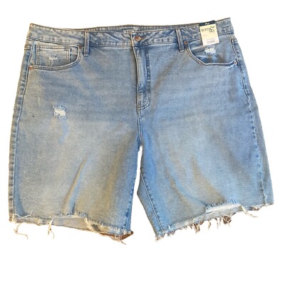 Terra & Sky Women's Plus Size Destructed Bermuda Short, Size 24W Light Wash NWT