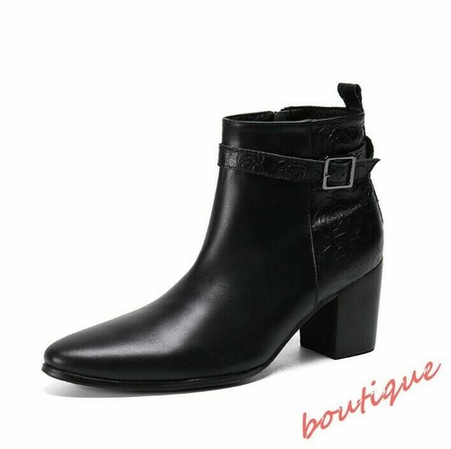 Hombres puntiagudos tacones cubanos ante cuero chelsea botines florales talla - Imagen 10 de 14