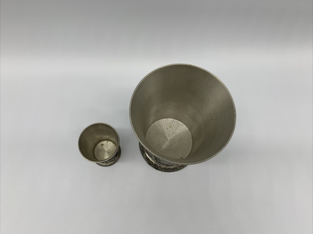 SKS ZINN 95% Pewter Cup Cups Lot of 2 Large and Small Made