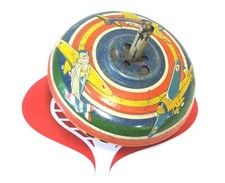 VINTAGE Tin Spinning Top Air Plane Decorated Tin Collectables Lithos