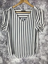 ADRIANNA PAPELL Shirt Womens M Striped Ruched Old Money Quiet Luxury Work Church