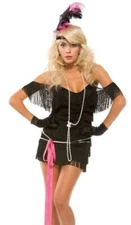 Forplay Foxy Fringe Flapper Costume Dress with Sequin Feather Head Band & Beads