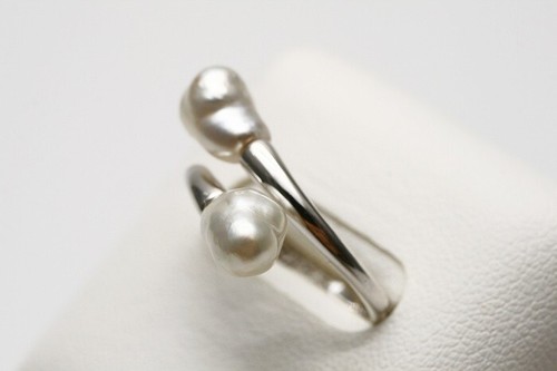 Anillo de perlas Keshi del Mar del Sur 6 mm color blanco anillo plateado - Imagen 3 de 5