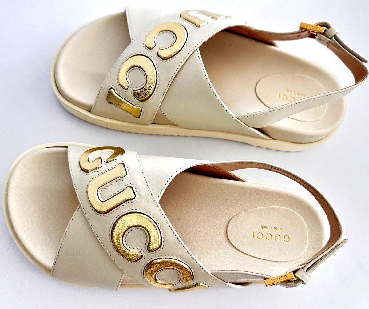 NWB Gucci GG Elizabeth logo Leather Sandals size 38.5 8.5 738691