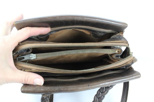 Vintage très beau sac à main forme trapèze en cuir et croco marron LAURAIN Bijou - Bild 11 von 15