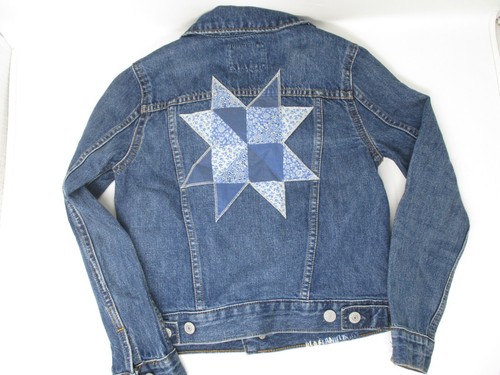 Polo Ralph Lauren Girls Denim Jean Jacket Quilted Star Patches Distress M 8 10 - Picture 8 of 8