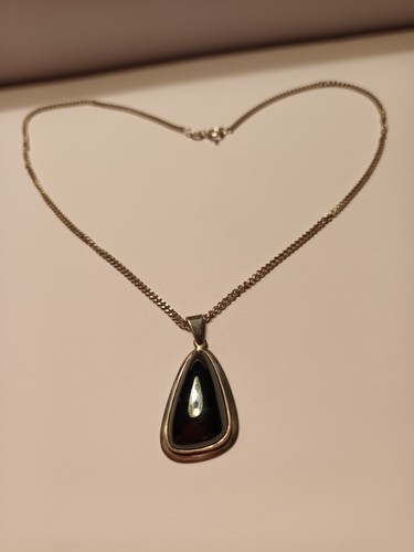 Anhänger mit Kette Echtsilber 835er 42cm Hämatit Cabochon 2,5cm 30er Jahre - Bild 2 von 12