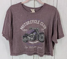Dirtee Laundry Size Medium Maroon Motorcycle Graphic Short Sleeve Crop Top