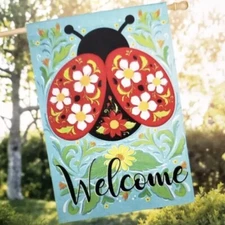 Style Selections House Flag  28" x 44" - “Welcome” Lady Bug Graphic NEW #5201437