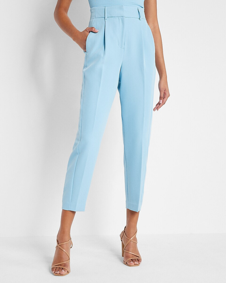 NEW EXPRESS $80 BLUE HIGH WAISTED PLEATED ANKLE PANTS SZ 8S 8 SHORT | eBay