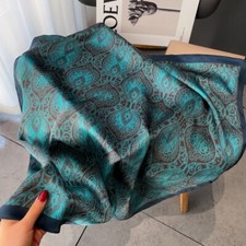 100 Mulberry Silk Square Scarf Women Neckerchief Wrap Black Blue Paisley 65X65