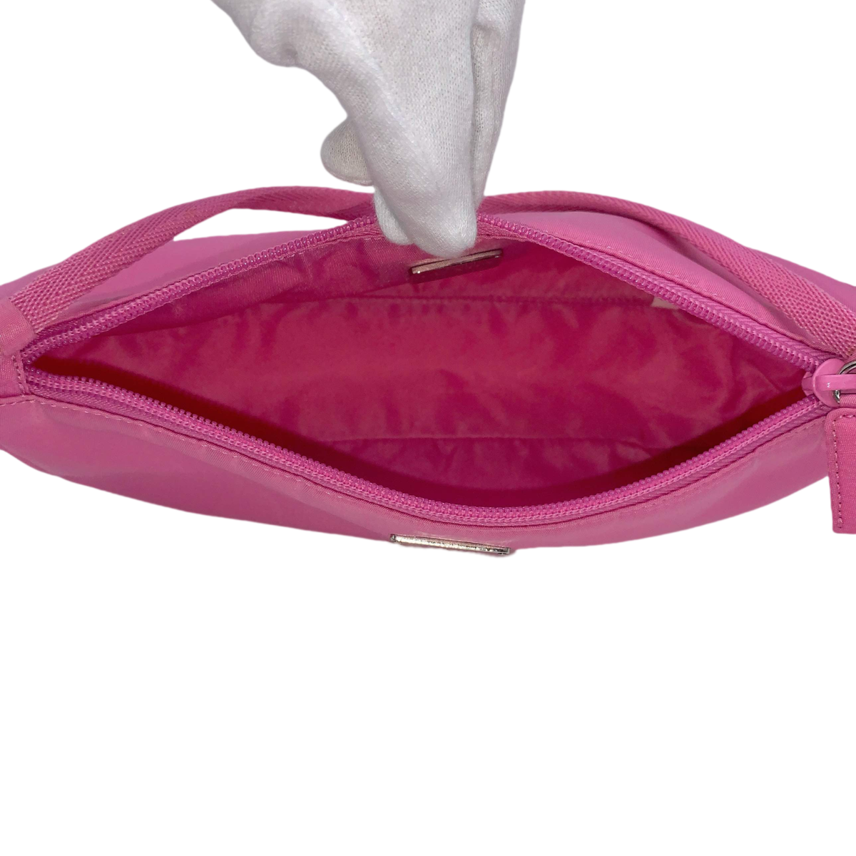 Auth PRADA Triangle Logo Nylon Accessory Pouch Pink Vintage
