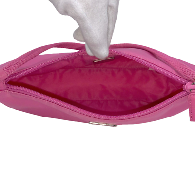 Auth PRADA Triangle Logo Nylon Accessory Pouch Pink Vintage