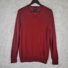Jos A Bank Traveler Mens XL Red 100 Merino Wool V-Neck Sweater Classic