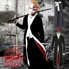 Bleach Kurosaki Ichigo Robe Cloak Coat + Kimono Pants Full Set Cosplay Costume