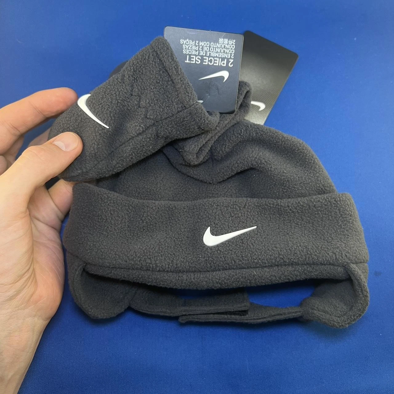 Nike Infant Fleece Hat and Mittens Set - Gray