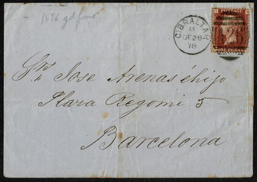 1878 GB USED OUTLAND Gibraltar 'A26' Duplex 1d Red Pl 204 PI SG43 Z19 Barcelona - Bild 1 von 2