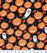 Fat Quarter Ghosts And Pumpkins On Black Halloween Cotton Quilting Fabric