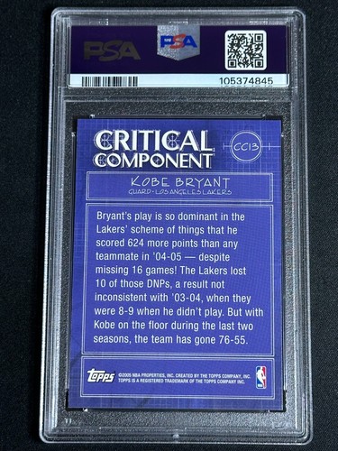 2005 Topps Critical Component Kobe Bryant #CC13 PSA 9 MINT Lakers INSERT LOW POP - Picture 2 of 2