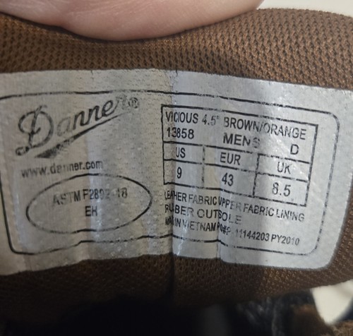 Stivali da lavoro Danner uomo 4,5" Vicious impermeabili punta regolare marrone taglia 9D - Foto 6 di 8