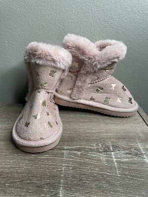 Chris Miller Girl Girls Size 8 Toddler Pink W/ Gold Butterfly Boots W/ Faux Fur