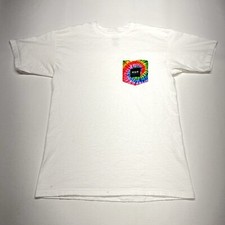 HUF Tee Shirt Mens Medium White Tie Dye Pocket Logo Short Sleeve Rainbow Skate