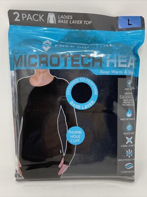 Free Country Womens Base Layer Top Pack Of 2  Large Black Thumbhole Microtech