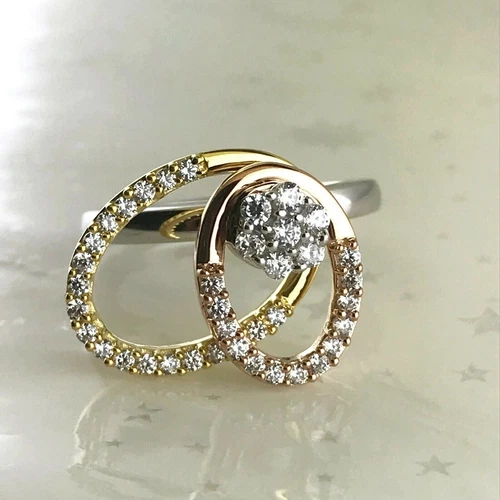 2Ct Round Diamond Oval Shape Two Circle Spinning Ring 14K Two-Tone Gold Finish