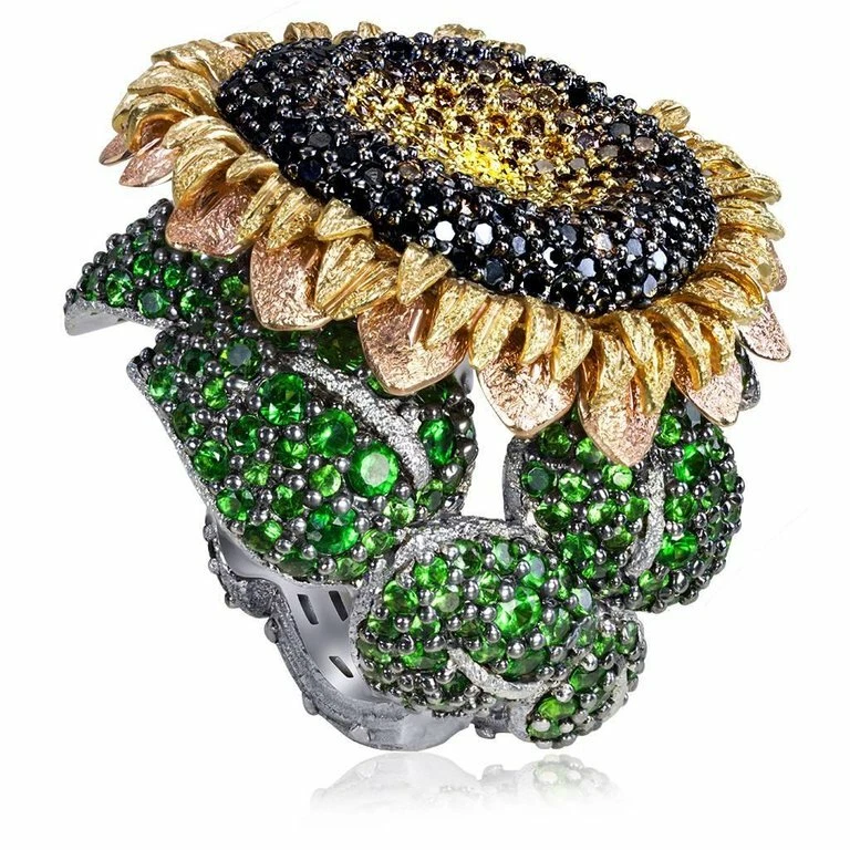 Cubic Zirconia 7.50ct Tsavorite & Garnet 925 Real Silver Sunflower Women's Ring - Imagem 4 de 4