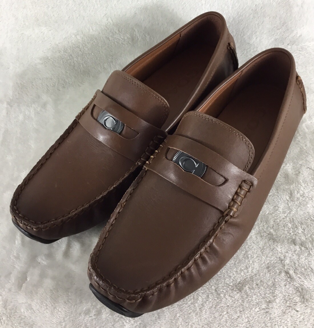 Coach C Coin Signature Drivers Men's 8 D Saddle Tan Brown Leather