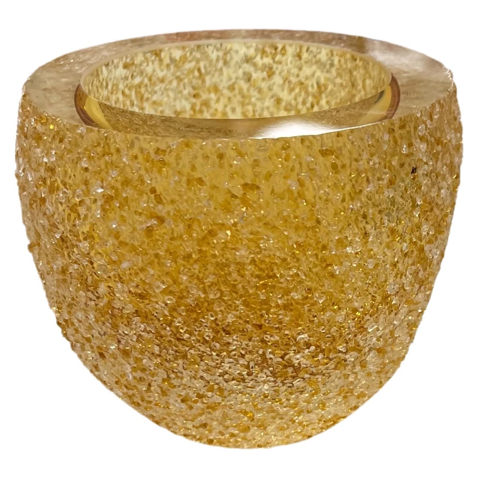Fifth Avenue Crystal Amber Frosted Geode Tea Votive Candle Holder Yellow Glass - Image 3 of 4