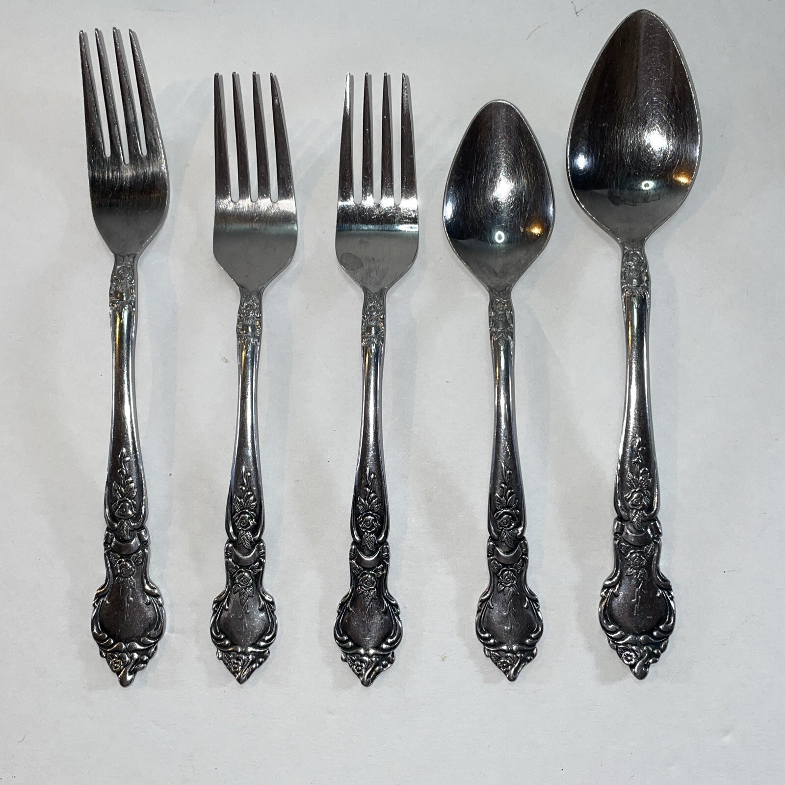 5 - National Stainless ROSE & LEAF Flatware Japan Assorted Forks & Spoons