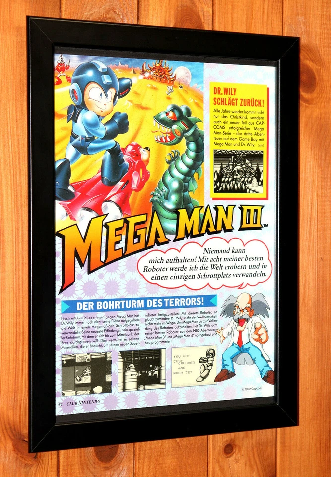 1992 Mega Man 3 III NES Capcom Vintage Small Rare Promo Poster / Ad Page Framed - Image 3 of 3