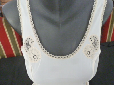 Combinaison Et Fond De Robe Vintage Dentelle – Blanc Cassé, Taille 44, Femme